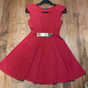 Red short dress with gold belt